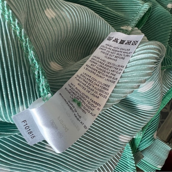 ASOS DESIGN Plisse Tie Front Jumpsuit in Green White Polka Dot Wide Leg Size 12P - Picture 10 of 10